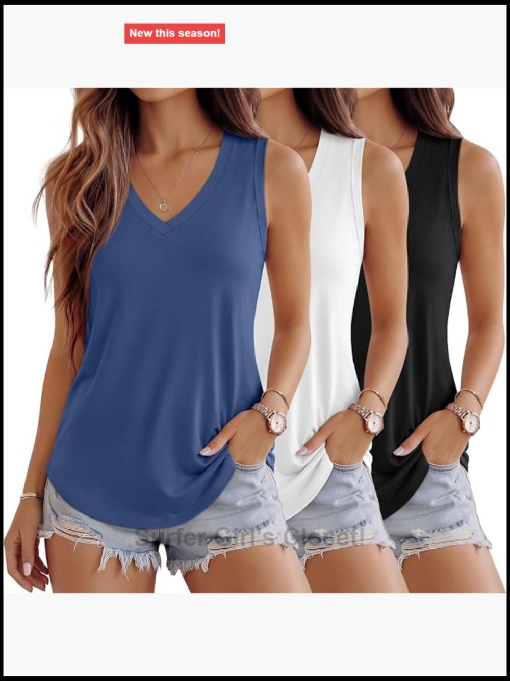 3 Pack Women's Loose Fit V Neck Tank Tops Sleeveless Summer T-Shirts, Soft